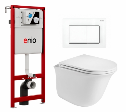 Комплект 3 в 1 инсталляция Enio Profi EN7050050 + Подвесной унитаз WeltWasser Telbach 004 GL-WT + кнопка белая матовая Pulsante