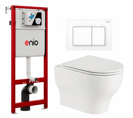 Комплект 3 в 1 инсталляция Enio Profi EN7050050 + Подвесной унитаз WeltWasser Erlenbach 004 GL-WT + кнопка белая матовая Pulsante
