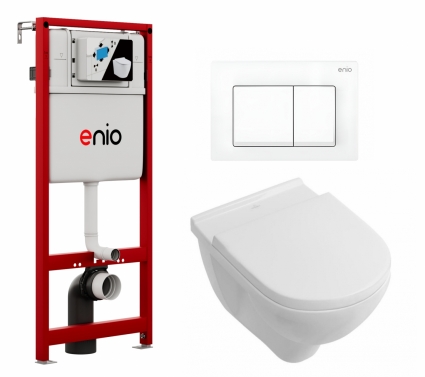 Комплект 3 в 1 инсталляция Enio Profi EN7050050 + Унитаз подвесной Villeroy & Boch O Novo + кнопка белая матовая Pulsante