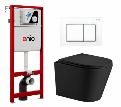Комплект 3 в 1 инсталляция Enio Profi EN7050050 + Подвесной унитаз WeltWasser Salzbach 043 MT-BL + кнопка белая матовая Pulsante