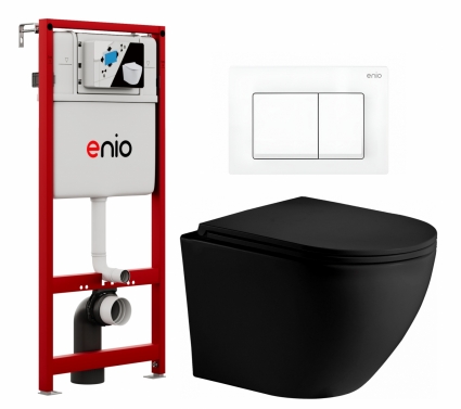 Комплект 3 в 1 инсталляция Enio Profi EN7050050 + Унитаз подвесной Weltwasser WW Merzbach 043 MT-BL + кнопка белая матовая Pulsante
