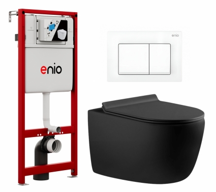 Комплект 3 в 1 инсталляция Enio Profi EN7050050 + Унитаз подвесной Aquanet Cetus-BW 287008 + кнопка белая матовая Pulsante