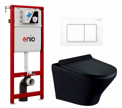 Комплект 3 в 1 инсталляция Enio Profi EN7050050 +  Унитаз подвесной Esbano Aster ESUPASTEBM + кнопка белая матовая Pulsante