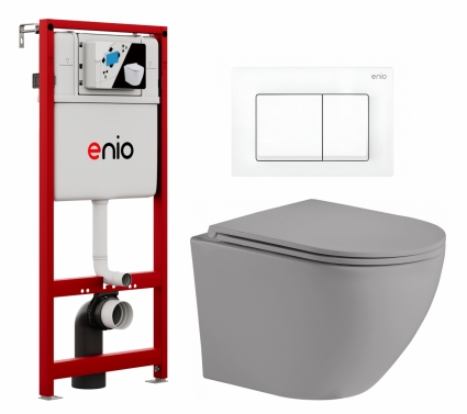 Комплект 3 в 1 инсталляция Enio Profi EN7050050 +  Унитаз подвесной Weltwasser WW Merzbach 043 MT-GR + кнопка белая матовая Pulsante