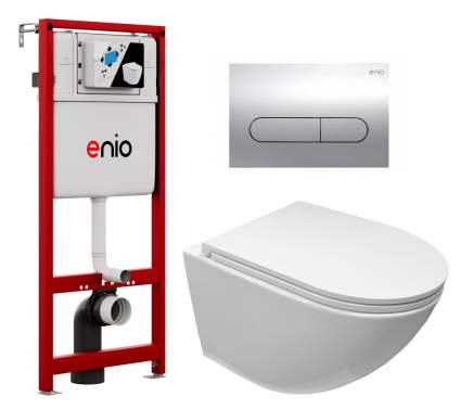 Комплект 3 в 1 инсталляция Enio Profi EN7050050 + Подвесной безободковый унитаз CeruttiSpa Sella aria CT7183 + кнопка хром Stondato