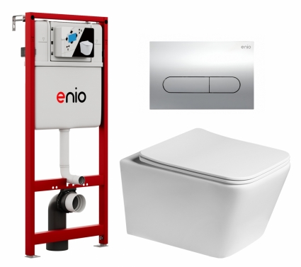 Комплект 3 в 1 инсталляция Enio Profi EN7050050 + Унитаз подвесной SantiLine SL-5007 + кнопка хром Stondato