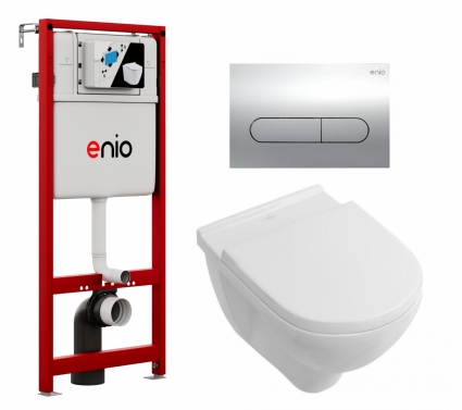 Комплект 3 в 1 инсталляция Enio Profi EN7050050 + Унитаз подвесной Villeroy & Boch O Novo + кнопка хром Stondato