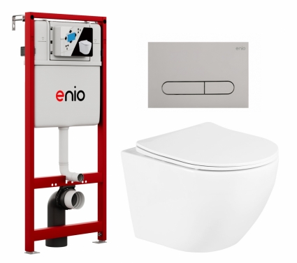 Комплект 3 в 1 инсталляция Enio Profi EN7050050 + Унитаз подвесной BelBagno Uno BB3105CHR/SC + кнопка хром матовый Stondato