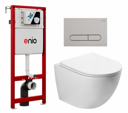 Комплект 3 в 1 инсталляция Enio Profi EN7050050 +  Унитаз подвесной SantiLine SL-5005 + кнопка хром матовый Stondato