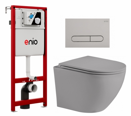 Комплект 3 в 1 инсталляция Enio Profi EN7050050 +  Унитаз подвесной Weltwasser WW Merzbach 043 MT-GR + кнопка хром матовый Stondato