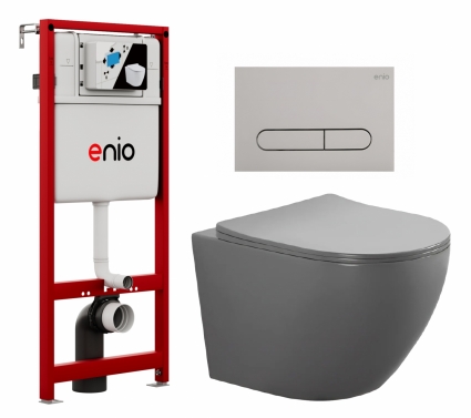Комплект 3 в 1 инсталляция Enio Profi EN7050050 + Унитаз подвесной AQUATEK Европа AQ1901-MG + кнопка хром матовый Stondato