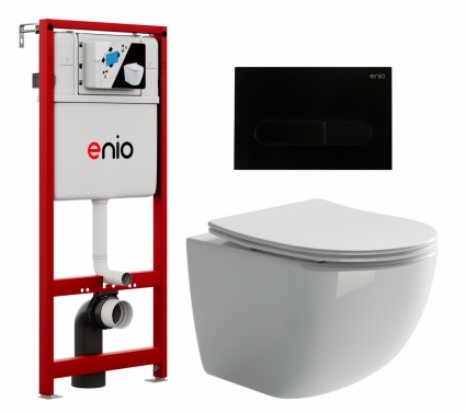 Комплект 3 в 1 инсталляция Enio Profi EN7050050 + Унитаз подвесной Ceramica Nova Forma CN3009 + кнопка черная матовая Stondato