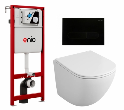 Комплект 3 в 1 инсталляция Enio Profi EN7050050 + Унитаз подвесной Owl 1975 Vind TOWLT190302 + кнопка черная матовая Stondato