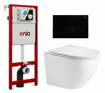 Комплект 3 в 1 инсталляция Enio Profi EN7050050 + Унитаз подвесной Weltwasser WW Merzbach 043GL-WT + кнопка черная матовая Stondato