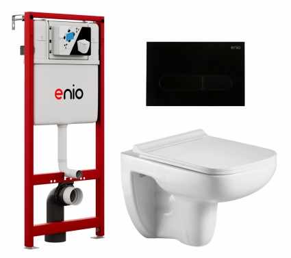 Комплект 3 в 1 инсталляция Enio Profi EN7050050 + Подвесной унитаз WeltWasser Kehlbach 004 GL-WT + кнопка черная матовая Stondato