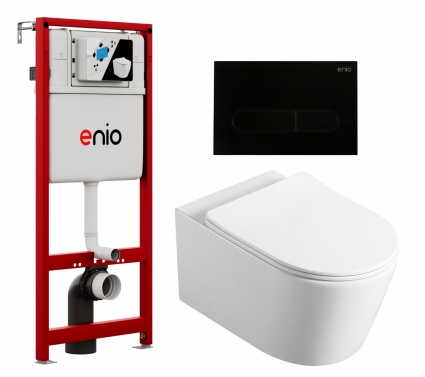 Комплект 3 в 1 инсталляция Enio Profi EN7050050 + Унитаз Vincea Cute VT1-24 + кнопка черная матовая Stondato