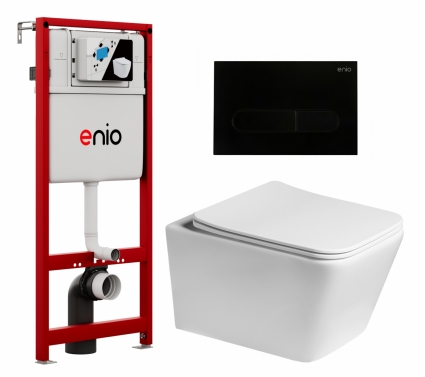 Комплект 3 в 1 инсталляция Enio Profi EN7050050 + Унитаз подвесной SantiLine SL-5007 + кнопка черная матовая Stondato