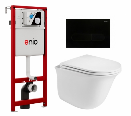 Комплект 3 в 1 инсталляция Enio Profi EN7050050 + Подвесной унитаз WeltWasser Telbach 004 GL-WT + кнопка черная матовая Stondato