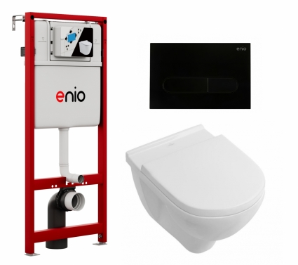 Комплект 3 в 1 инсталляция Enio Profi EN7050050 + Унитаз подвесной Villeroy & Boch O Novo + кнопка черная матовая Stondato