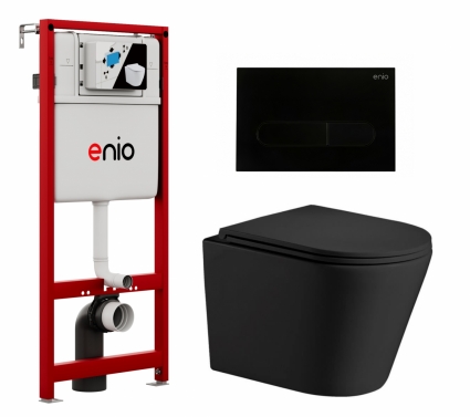 Комплект 3 в 1 инсталляция Enio Profi EN7050050 + Подвесной унитаз WeltWasser Salzbach 043 MT-BL + кнопка черная матовая Stondato