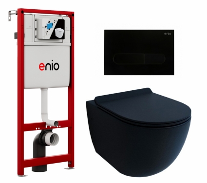 Комплект 3 в 1 инсталляция Enio Profi EN7050050 + Унитаз подвесной Esbano Garcia + кнопка черная матовая Stondato