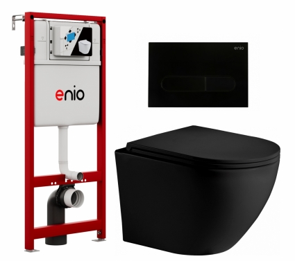 Комплект 3 в 1 инсталляция Enio Profi EN7050050 + Унитаз подвесной Weltwasser WW Merzbach 043 MT-BL + кнопка черная матовая Stondato