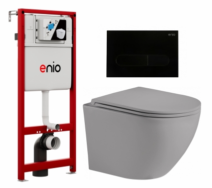Комплект 3 в 1 инсталляция Enio Profi EN7050050 + Унитаз подвесной Weltwasser WW Merzbach 043 MT-GR + кнопка черная матовая Stondato