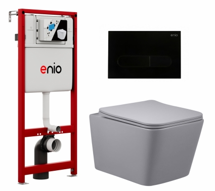 Комплект 3 в 1 инсталляция Enio Profi EN7050050 +  Унитаз подвесной Vincea Q-Line VT1-12MG + кнопка черная матовая Stondato