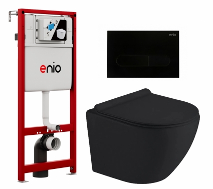 Комплект 3 в 1 инсталляция Enio Profi EN7050050 + Унитаз подвесной Timo Kulo TK-403MB + кнопка черная матовая Stondato