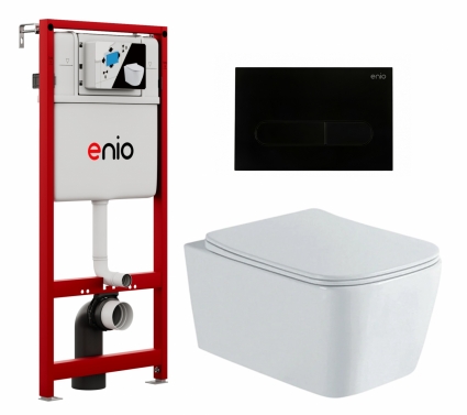 Комплект 3 в 1 инсталляция Enio Profi EN7050050 + Унитаз подвесной AQUATEK Либра New AQ1148N-00 + кнопка черная матовая Stondato