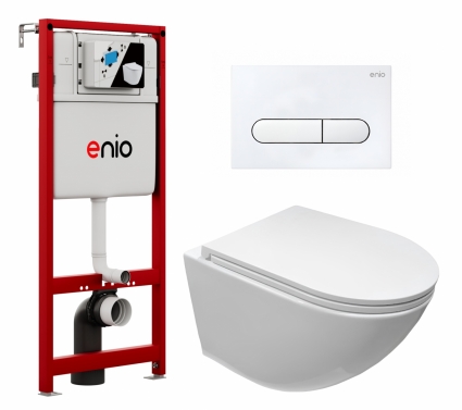Комплект 3 в 1 инсталляция Enio Profi EN7050050 + Подвесной безободковый унитаз CeruttiSpa Sella aria CT7183 + кнопка белая матовая Stondato