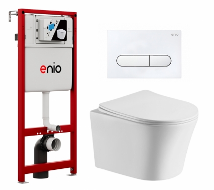 Комплект 3 в 1 инсталляция Enio Profi EN7050050 + Подвесной унитаз CeruttiSpa Adige Aria CT7837 + кнопка белая матовая Stondato