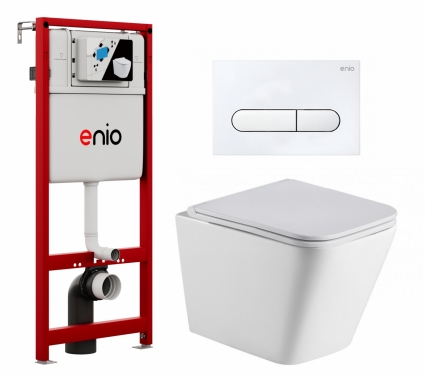Комплект 3 в 1 инсталляция Enio Profi EN7050050 + Подвесной унитаз WeltWasser Gelbach 043 GL-WT + кнопка белая матовая Stondato
