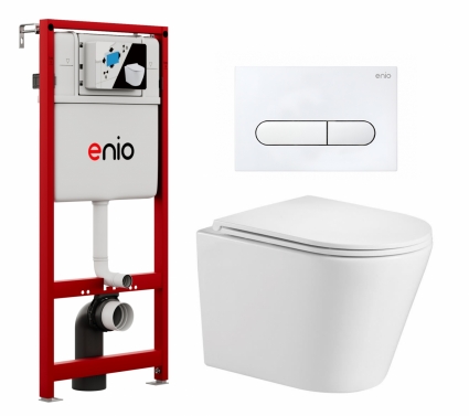 Комплект 3 в 1 инсталляция Enio Profi EN7050050 + Подвесной унитаз WeltWasser Salzbach 043 GL-WT + кнопка белая матовая Stondato