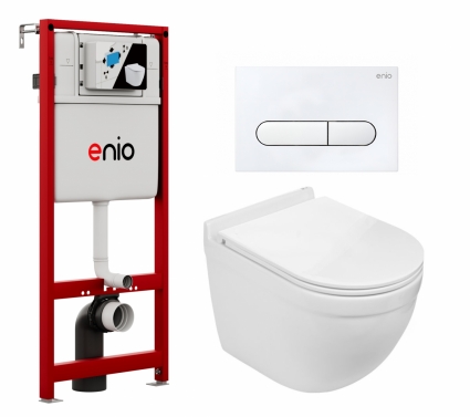 Комплект 3 в 1 инсталляция Enio Profi EN7050050 + Подвесной унитаз WeltWasser Heimbach 043 GL-WT + кнопка белая матовая Stondato