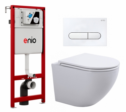 Комплект 3 в 1 инсталляция Enio Profi EN7050050 + Подвесной унитаз SinteSi EVI + кнопка белая матовая Stondato