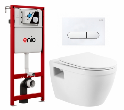 Комплект 3 в 1 инсталляция Enio Profi EN7050050 + Унитаз подвесной BelBagno Loto BB070CHR/SC + кнопка белая матовая Stondato