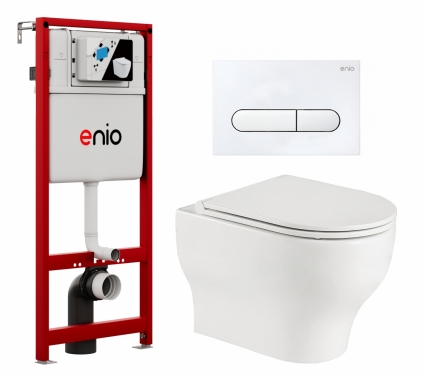 Комплект 3 в 1 инсталляция Enio Profi EN7050050 +  Подвесной унитаз WeltWasser Erlenbach 004 GL-WT + кнопка белая матовая Stondato