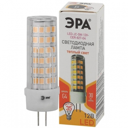 Лампа светодиодная ЭРА G4 5W 2700K прозрачная LED JC-5W-12V-CER-827-G4 Б0049087 цвет прозрачный, мощность 6 Вт