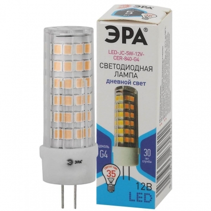Лампа светодиодная ЭРА G4 5W 4000K прозрачная LED JC-5W-12V-CER-840-G4 Б0049088 цвет прозрачный, мощность 6 Вт
