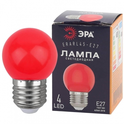 Лампа светодиодная ЭРА E27 1W 3000K красная ERARL45-E27 Б0049575 цвет красный, мощность 6 Вт