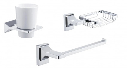 Стакан Rose RG16 RG1612 хром + Мыльница Rose RG16 RG1604 хром + Полотенцедержатель Rose RG1606 хром подвесная,  в современном стиле