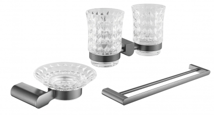 Набор Стакан Rose RG17T RG1722T двойной, пепельный + Мыльница RG1703T пепельный + Полотенцедержатель RG1727T пепельный, подвесная