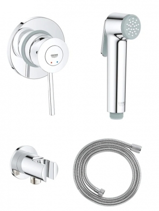 Гигиенический душ Grohe BauClassic 129186 со смесителем, С ВНУТРЕННЕЙ ЧАСТЬЮ, хром в современном стиле