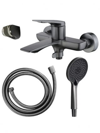 Смеситель для ванны с душем Azario Lursy AZ-K3049GR серый графит, однорычажный, длина излива 17.6 см