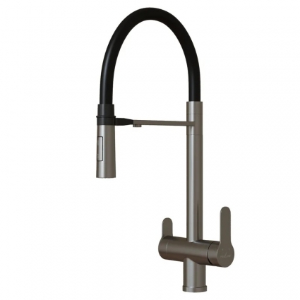 Смеситель для кухни 35k MIXLINE MLSS-0401 ЧЕРНЫЙ гиб. излив магнит, подкл.к фильтру, п/гайку САТИН, однорычажный, черный