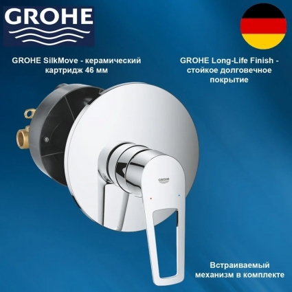 Смеситель для душа встраиваемый без подключения шланга, цвет: хром GROHE BauLoop New 29080001, однорычажный