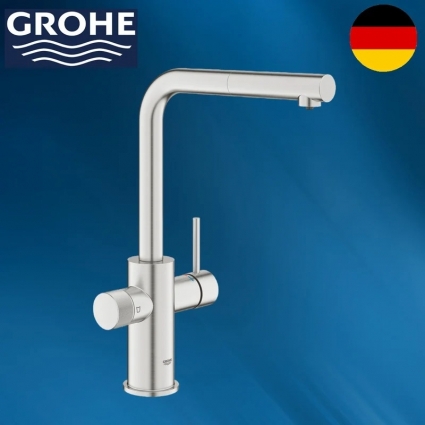 30590DC0 GROHE Blue Pure Minta Смеситель для кухни с функцией фильтрации воды, выдвижной излив, однорычажный, хром