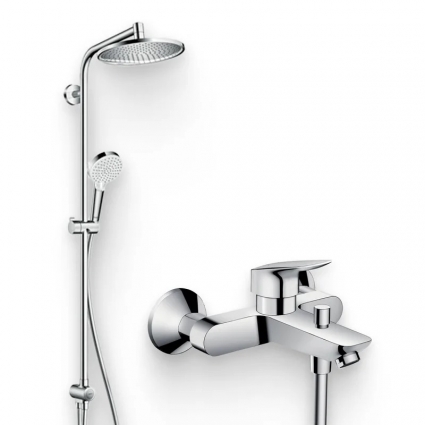 Душевой комплект Смеситель Hansgrohe Logis + Стойка Crometta S 240 1jet Showerpipe Rеno 27270000, EcoSmart, хром