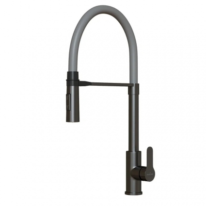 Смеситель для кухни 35k MIXLINE MLSS-0402BL серый гибкий излив магнит, п/гайку ЧЕРНЫЙ ГРАФИТ, однорычажный, черный